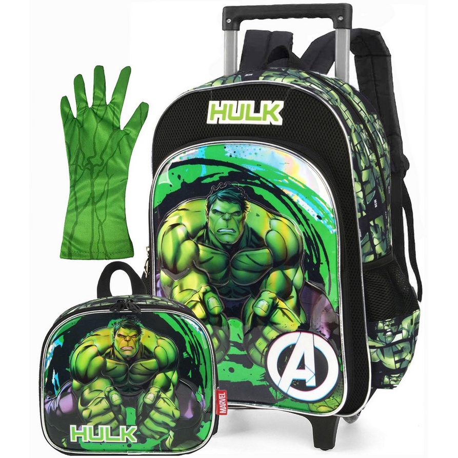Mochila Infantil Escolar Hulk Rodinha 3D Holográfica Alça Costa ...