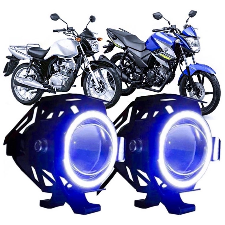 Farol Milha GRANDE U7 Olho de Anjo Azul Led Angel Eye Moto Carro Strobo ...