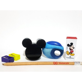 KIT ESCOLAR MICKEY 4 APONTADORES + PORTA TRECO + LAPIS CM BONECOS BRINQUEDOS ANTIGOS USADOS CVA