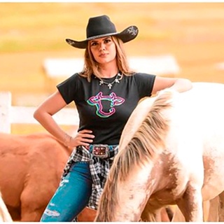 T-shirt feminina estilo country Cowgirl neon Black Friday