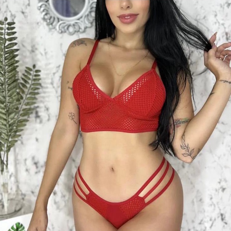 Conjunto Tela Arrastão Feminino Lingerie Soutien sem Aro Calcinha