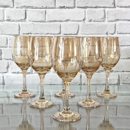 Jogo 6 taças de vidro dourado espelhado p/ água vinho 330ml