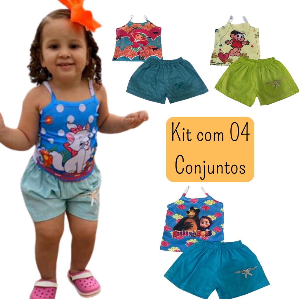 Kit com 04 Conjunto Infantil Feminino 1 a 3 anos Roupas de Menina