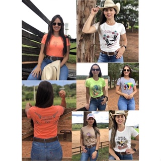 Blusa T-shirt country feminina tamanho M várias cores