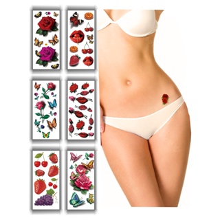 52 Tatuagens Temporárias Depilação Intima Frutas, Flores, Boca e Borboletas 3D