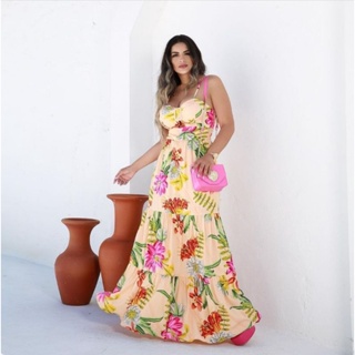 Vestido longo de baloiço grande sexy com decote Em V estampa floral rosa de  cintura vestidos festa banquete casamento elegante moda（9040）