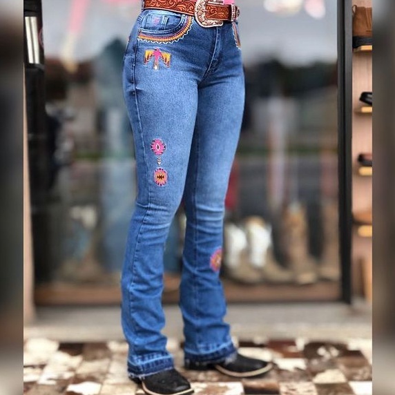 Calça jeans bordada store feminina