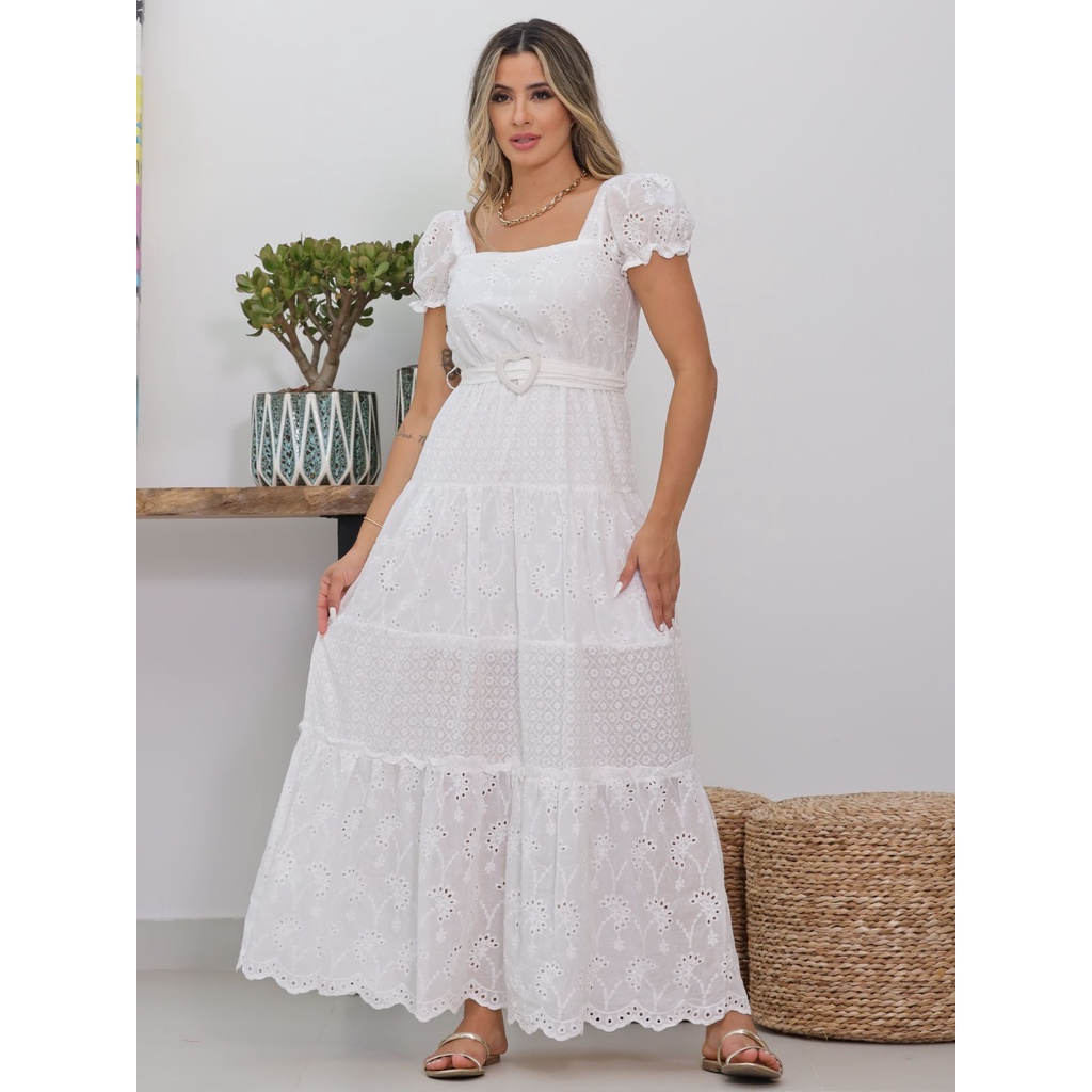 Vestido de lese branco hot sale longo