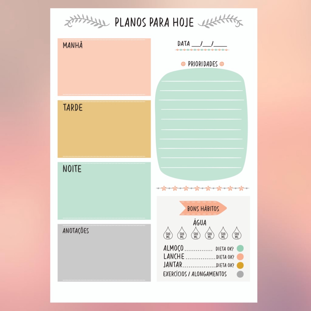 Bloco Planner Lembretes, Metas, Organizacional Diário 50 folhas ...
