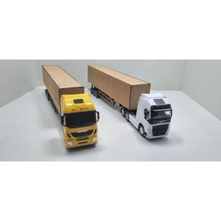 Miniatura Carreta Bau 3 Eixos Escala 1/32 Em Mdf