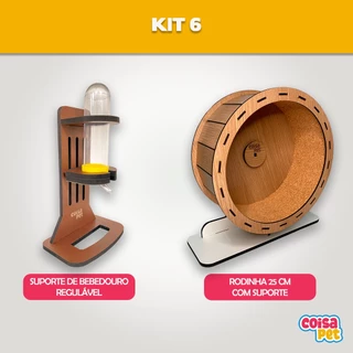 Kit 6 Acessórios para Alojamento de Roedores Hamster - Rodinha com Suporte , Suporte de Bebeouro Regulável