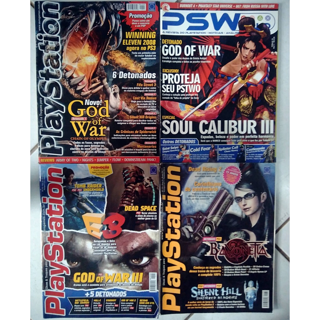 Kit 4 Revistas com detonado de God of War, Devil May Cry, Bayonetta  Playstation PSW PSWorld