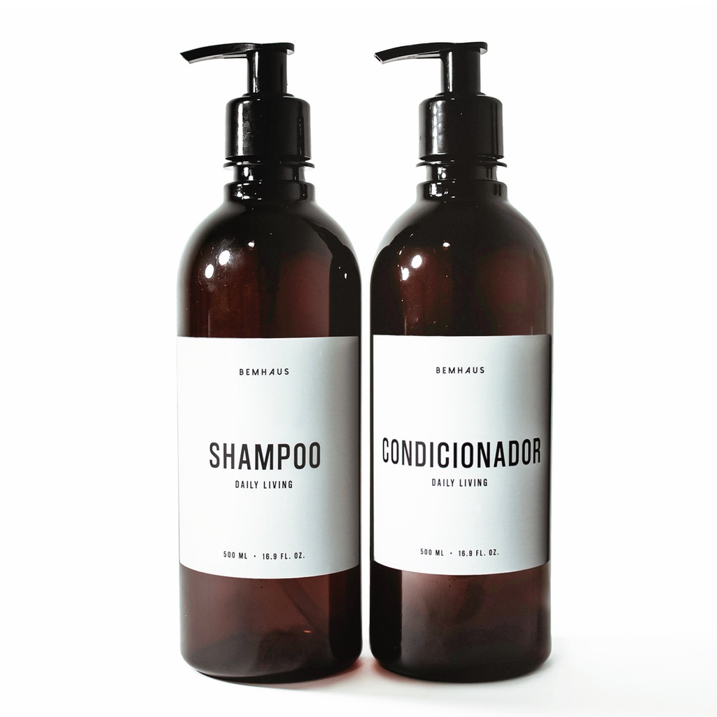 2 pçs frasco ambar shampoo e condicionador 500 ml branco bemhaus