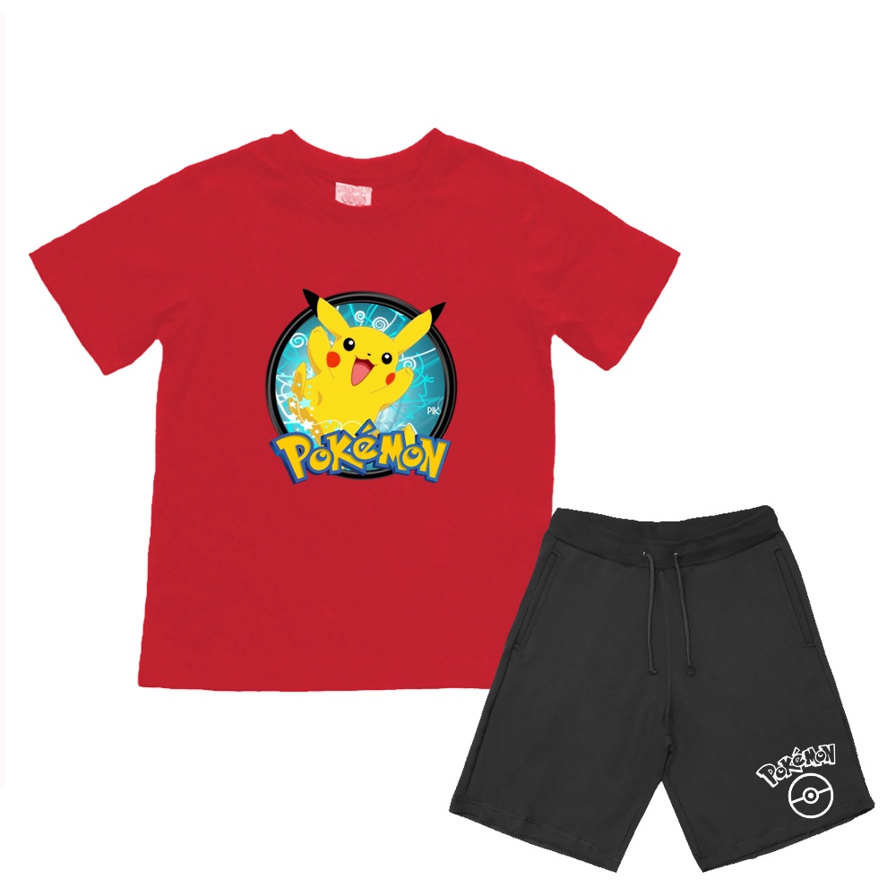 Kit Camiseta e Bermuda Pokemon Pikachu Menino Infantil Desenho