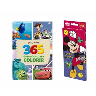 Kit Livro Infantil 365 Desenhos Pixar + Lápis 12 Cores Mickey