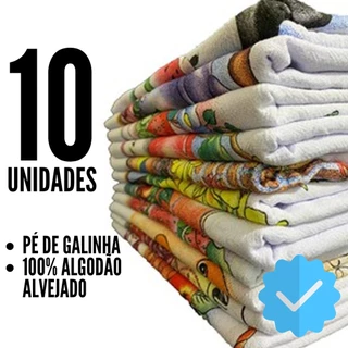 10 Panos de Prato Cozinha 39cm X 69 PÉ DE GALINHA cm Estampado Lindo 100% algodão Oficial com bainha Variados