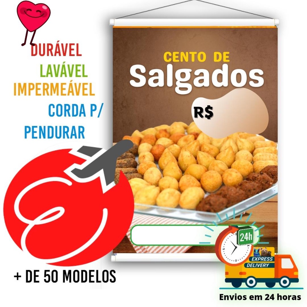 Banner cento de salgados / salgado de festa TAMANHOP 30x40cm Shopee