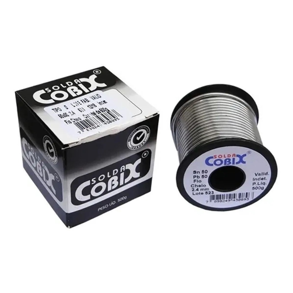 Solda Estanho 2.4mm 50x50 Fio Cheio Cobix Carretel Preto de 500g