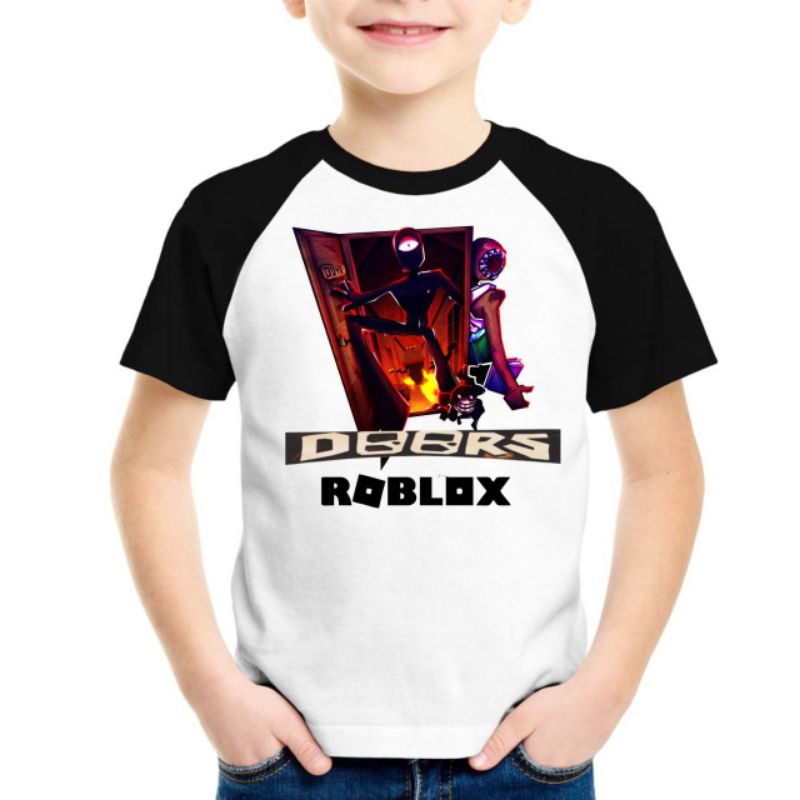 Camiseta infantil Roblox Doors camiseta do jogo Roblox portas mangas preta