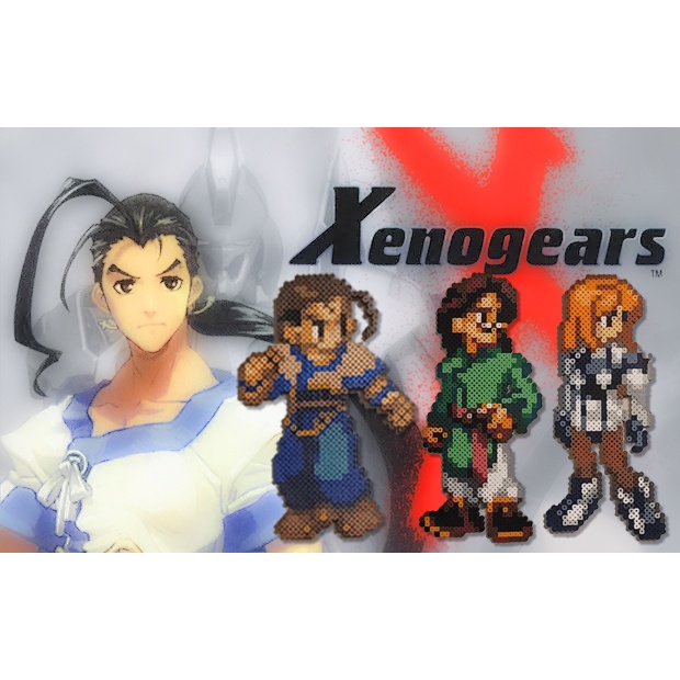 Personagens Xenogears em Pixel Art (Chaveiro e Imã) - Hama/Perler/Artkal Beads 2.6mm