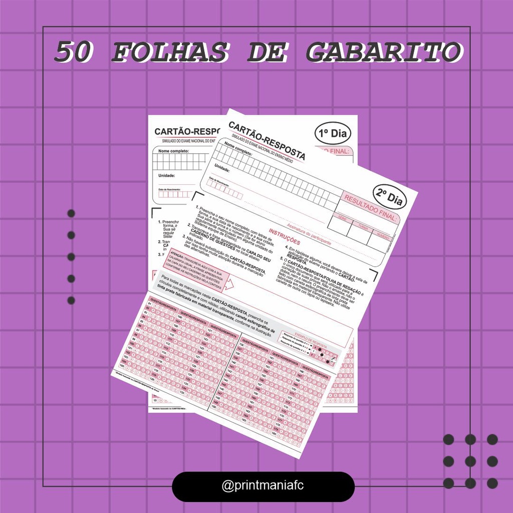 50 folhas - Gabarito Oficial Enem ( 1 e 2 dia) | Shopee Brasil