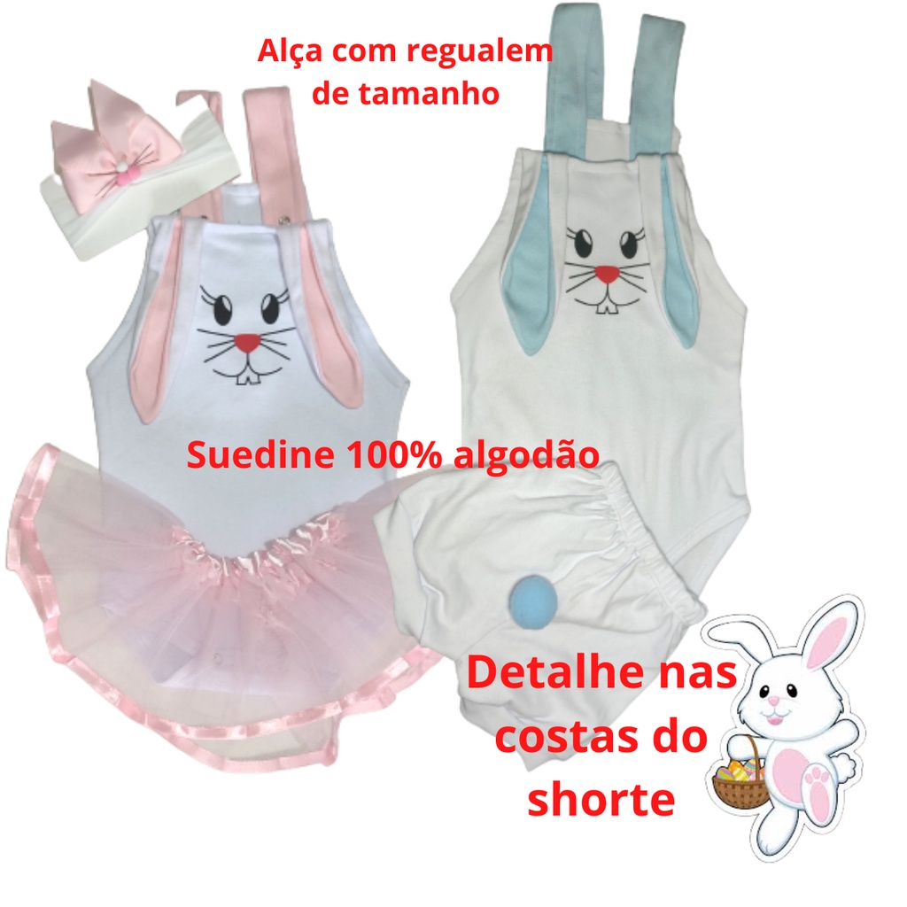 Body bebe/ coelho/fantasia/mesversário/tutu/100% algodão