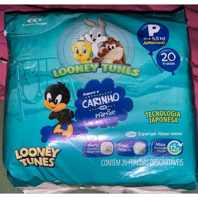 Fraldas Looney Tunes Jumbinho tamanho P 54 fraldas Shopee Brasil
