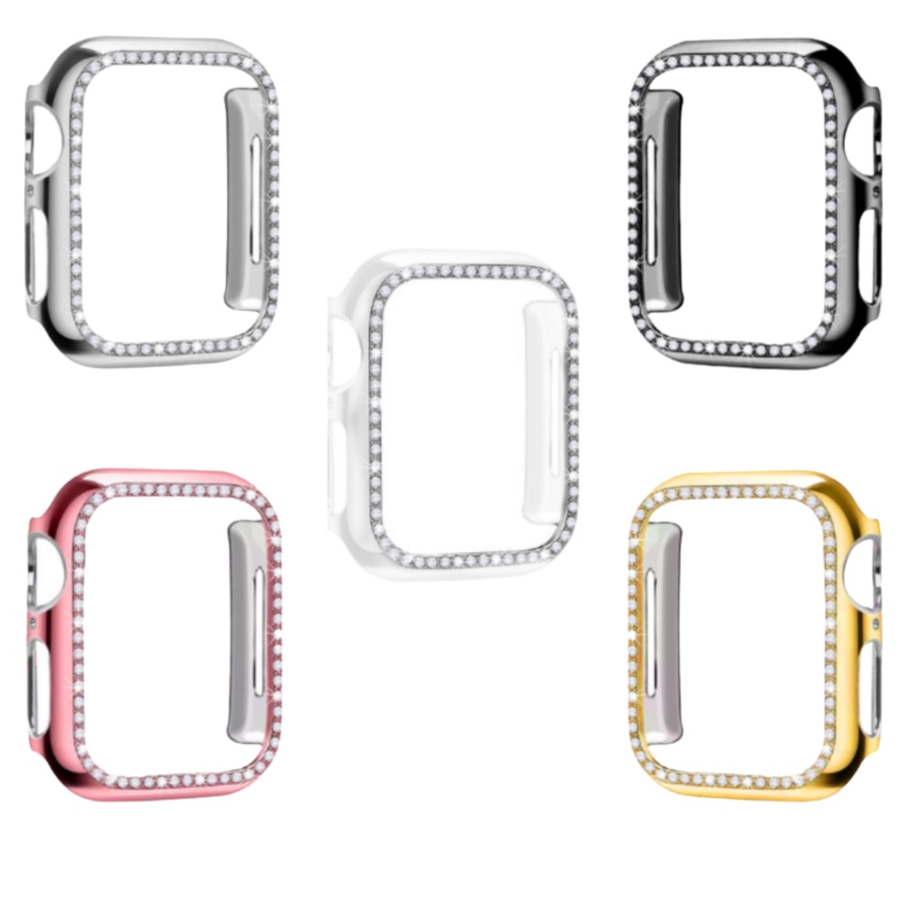 Capa Case Bumper Strass Luxo Brilhante Premium Proteção Contra Impacto Smartwatch Iwo Apple Watch Cores 38 40 41 42 44 45mm - Oferta Imperdível