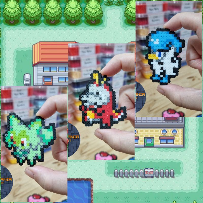 Chaveiro / Imã Pokémon Sprigatito / Fuecoco / Quaxly Hama Beads Perler