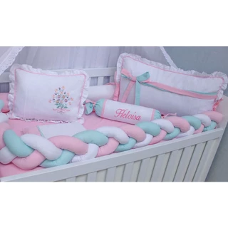 kit berço flores rosa e verde