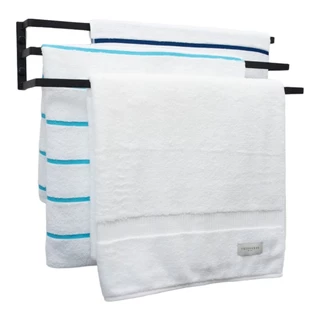 Porta Toalhas Toalheiro Triplo Para Parede Preto Fosco 45cm
