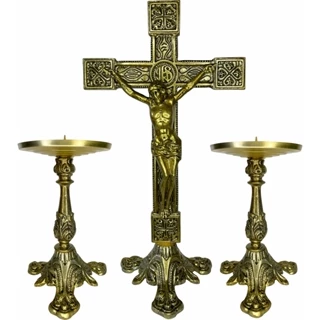 Conjunto Cruz Metal C/ Cristo E Castiçal Candelabro 21x12cm