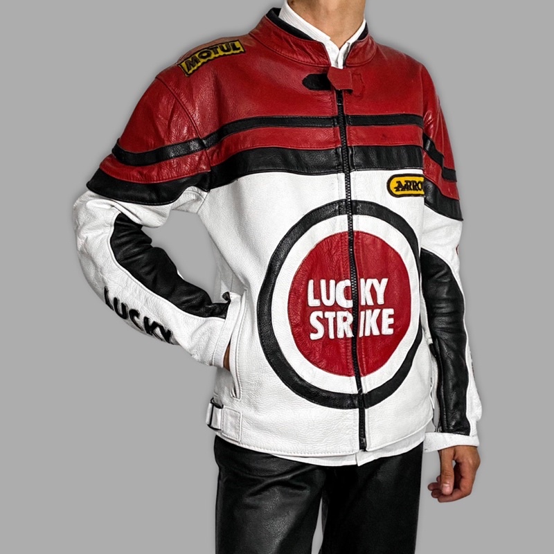 Jaqueta LUCKY STRIKE RACING VINTAGE em Couro | Shopee Brasil