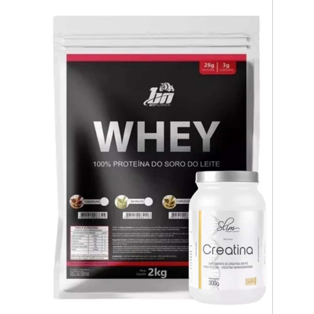 Whey Protein 2 kg + creatina 300 gramas (combo)