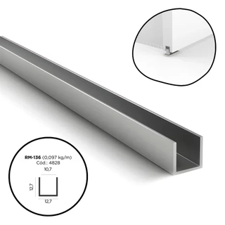 Trilho U Canaleta de Embutir para Porta de Correr RM-136 Guarda Roupa 3 Metros Rometal (Cortado em Três Barras de 1 Metro)