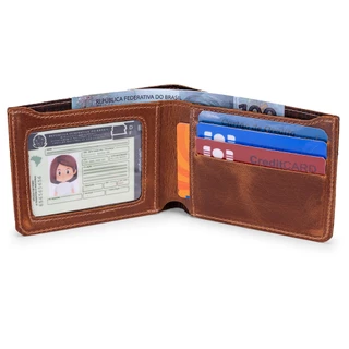 Carteira Modelo Slim Couro Legítimo Cartões, Cédulas CNH Com Visor