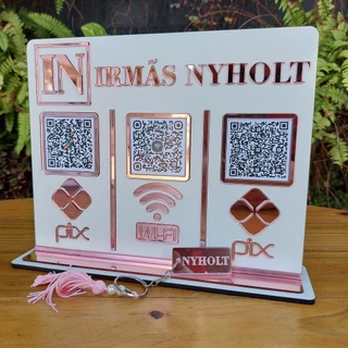 Display / Placa de QR Code Personalizado em MDF Branco ( Leia a Descrição ) 3 QR-Codes Com Logo