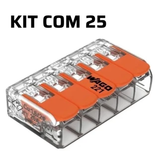 Conector emenda Wago 5 vias 4mm transparente - 221-415 - KIT com 25 peças