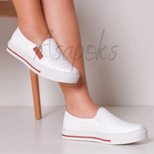 Tênis Sapatênis Sapatilha Feminino Casual Slip On Com Zíper Confortável  Envio Imediato