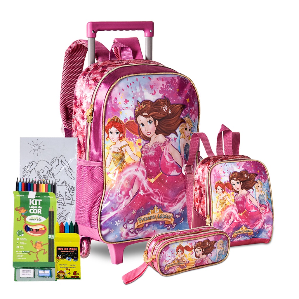 Kit Escolar Infantil Menina Princesa Linda Carrinho Estojo E Lancheira ...