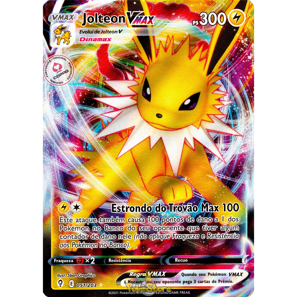 Carta Pokemon Jolteon VMAX Português Card Original Copag Arte