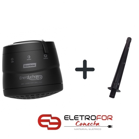 Kit Ducha Chuveiro Elétrico Enerducha 4T UP 127V OU 220v + Braço Cano Preto Para Chuveiro 30CM Enerbras 4 Temperaturas Econômico Combo Pack Barato Na Cor Preta Para o seu banheiro Black