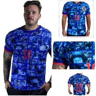 Camisa de futebol japão anime copa do mundo 2022 azul