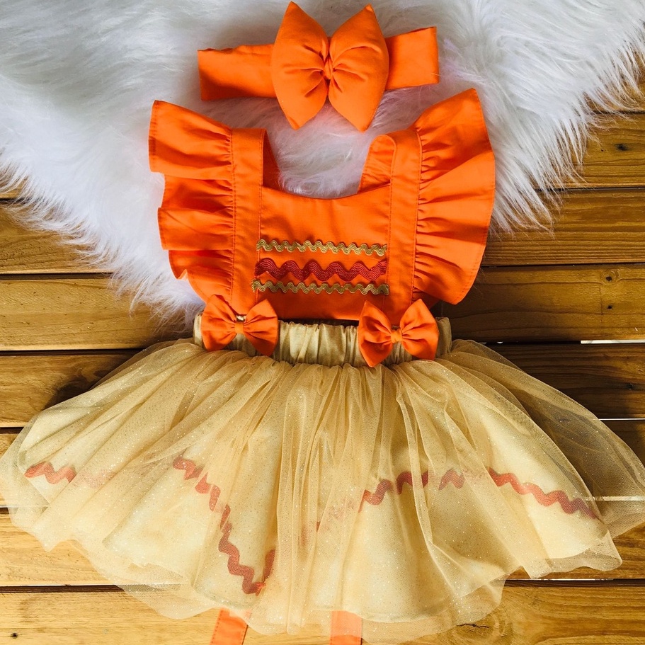 Vestido Laranja Moana Infantil