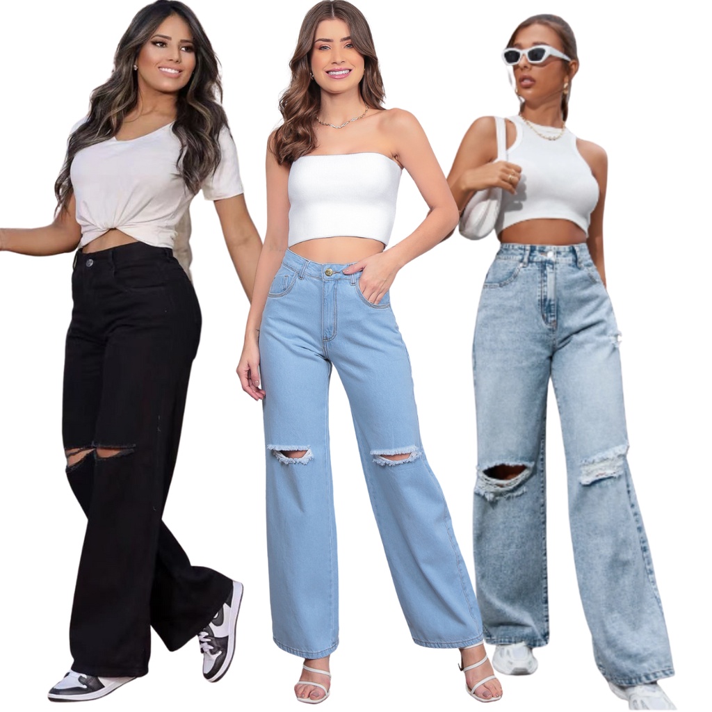 Calça jeans feminina cintura alta best sale boca larga