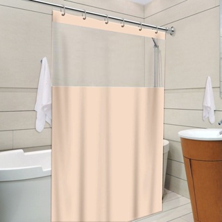 Cortina de Banheiro Impermeável Box Bege Nude com Visor Ganhos 1,38 x 1,98 Pvc Antimofo Vida Pratika