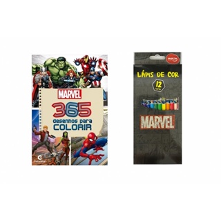 Kit Livro Infantil 365 Desenhos Vingadores + Lápis 12 Cores Marvel