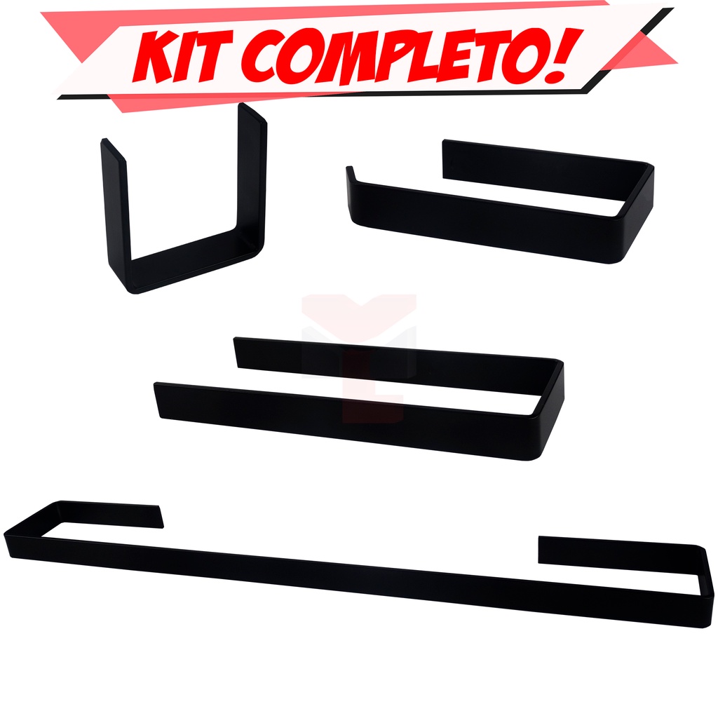 Kit Acessórios Para Banheiro Quadrado Metal 4 Peças Luxo Completo Promoção PRETO FOSCO Cód. 6436