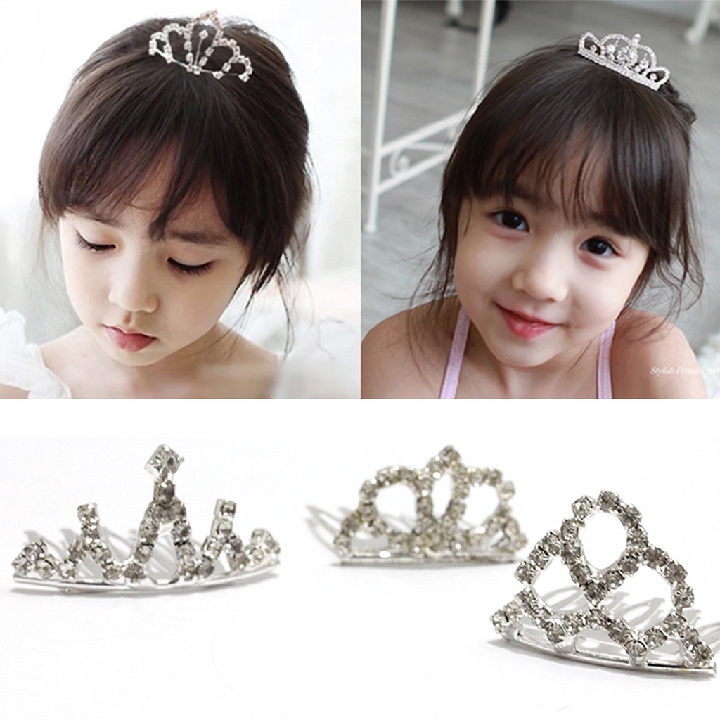 Kit com 12 /24 Mini Coroa de Princesa Pente strass penteado prata