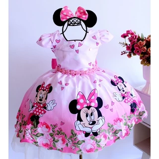 Vestido Luxo Minnei Rosa Realeza Aniversário Delicado 2 Tiaras